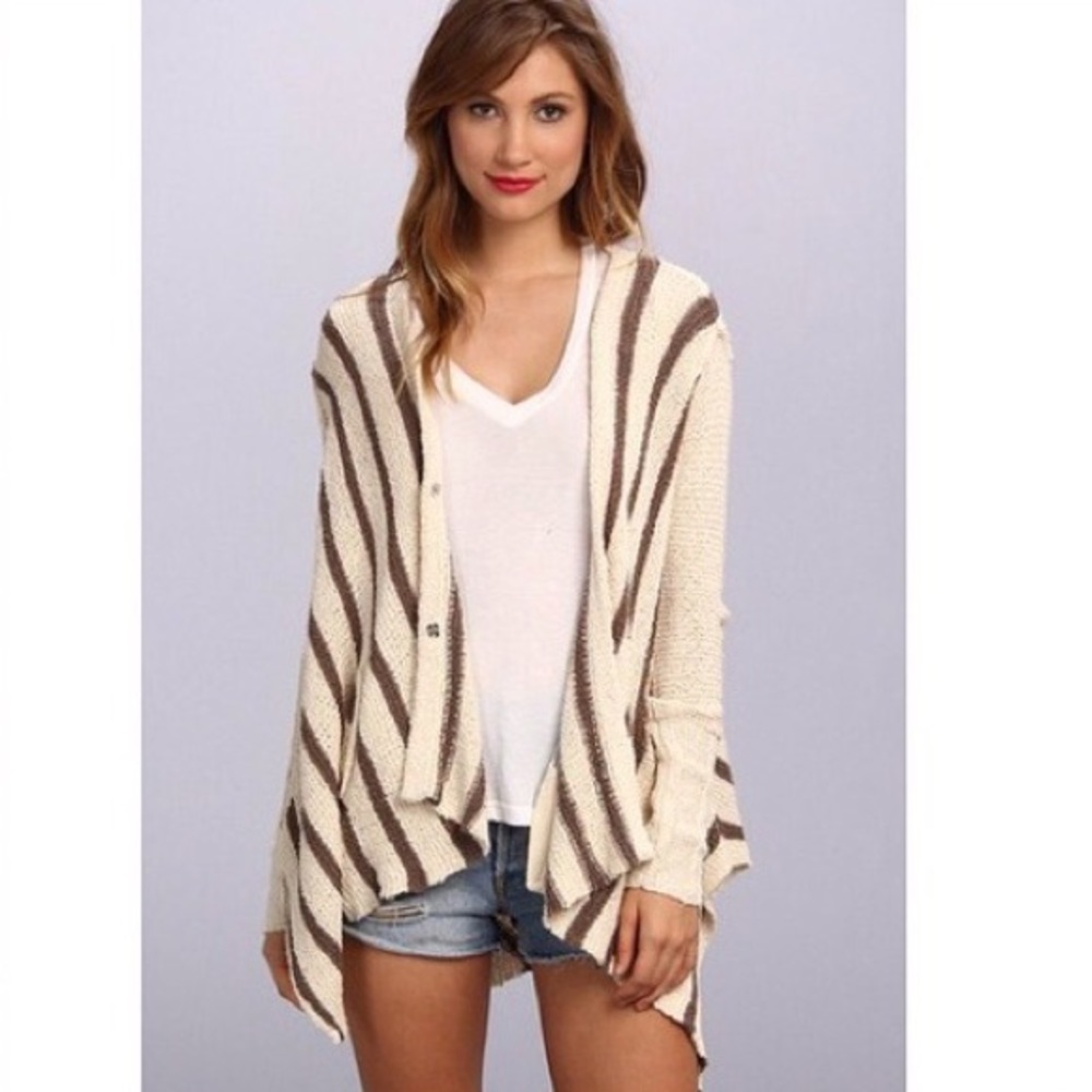 FREE PEOPLE Striped Circle Back Cardigan